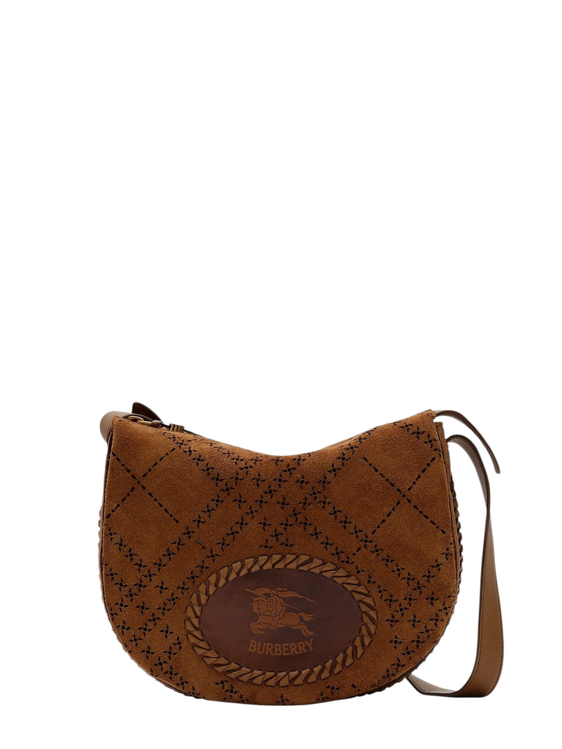 Burberry Tavistock suede crossbody bag with perforated pattern