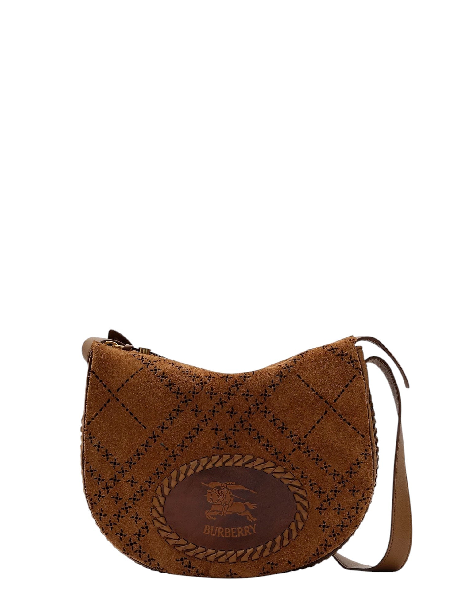 Burberry Tavistock suede crossbody bag with perforated pattern