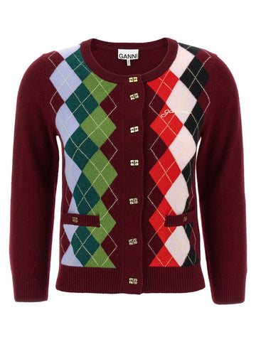 GANNI - 'Burgundy Check' cardigan
