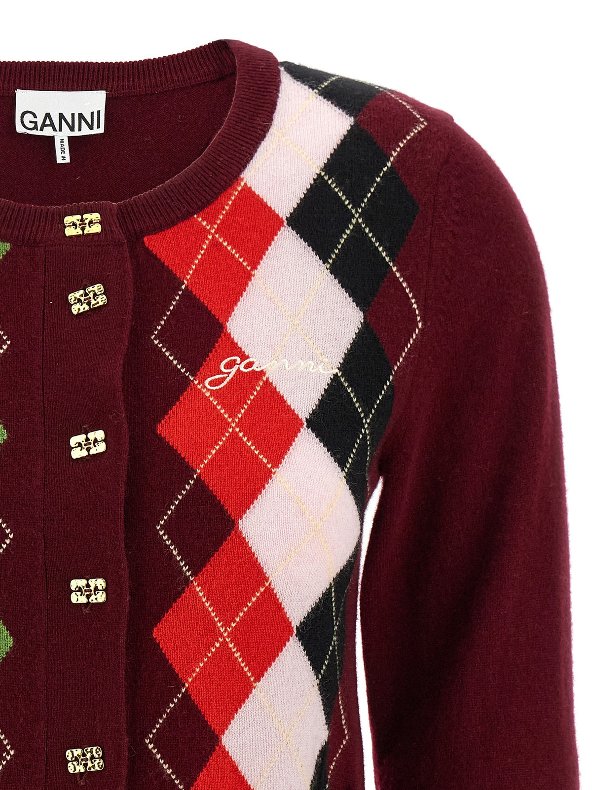 GANNI - 'Burgundy Check' cardigan
