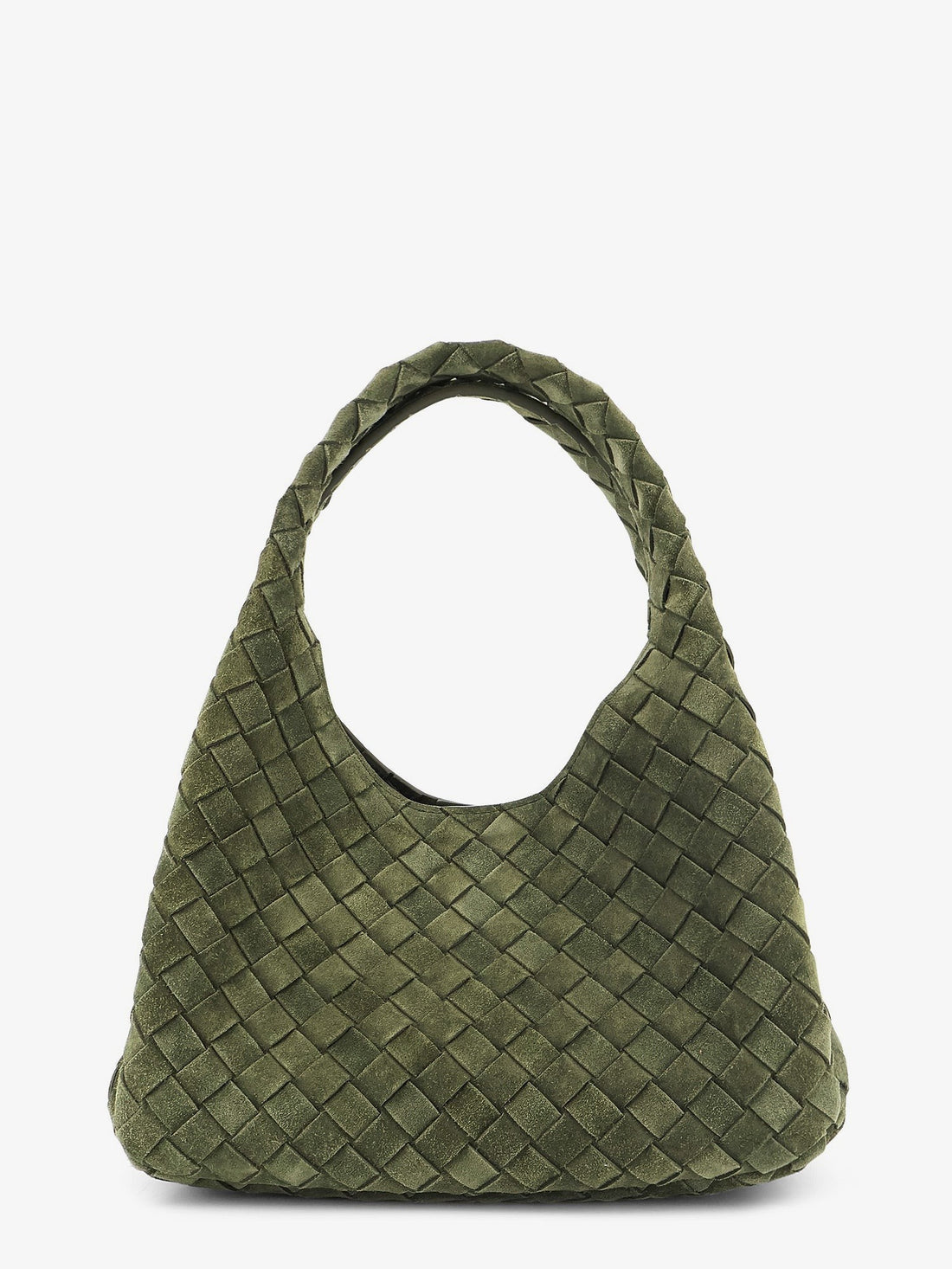 Bottega Veneta - Campana Intrecciato suede shoulder bag GREEN TWEED-M BRASS UNI