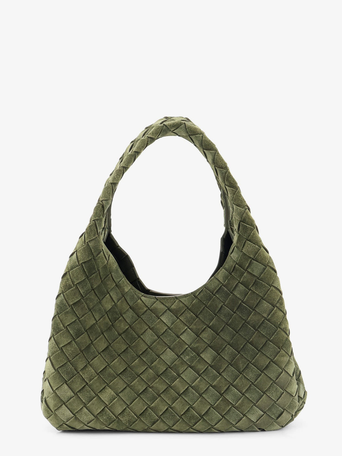 Bottega Veneta - Campana Intrecciato suede shoulder bag GREEN TWEED-M BRASS UNI