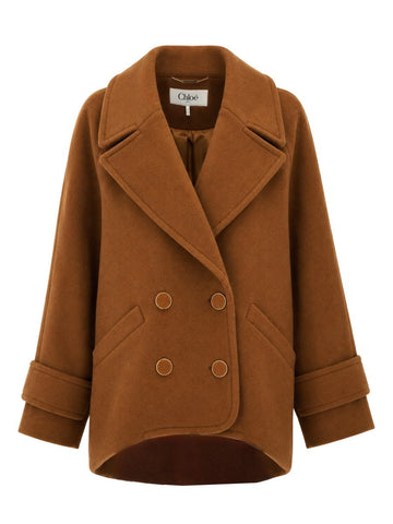 CHLOÉ - Short Double-breasted Wool Coat beige