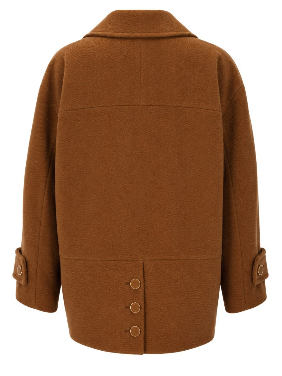 CHLOÉ - Short Double-breasted Wool Coat beige
