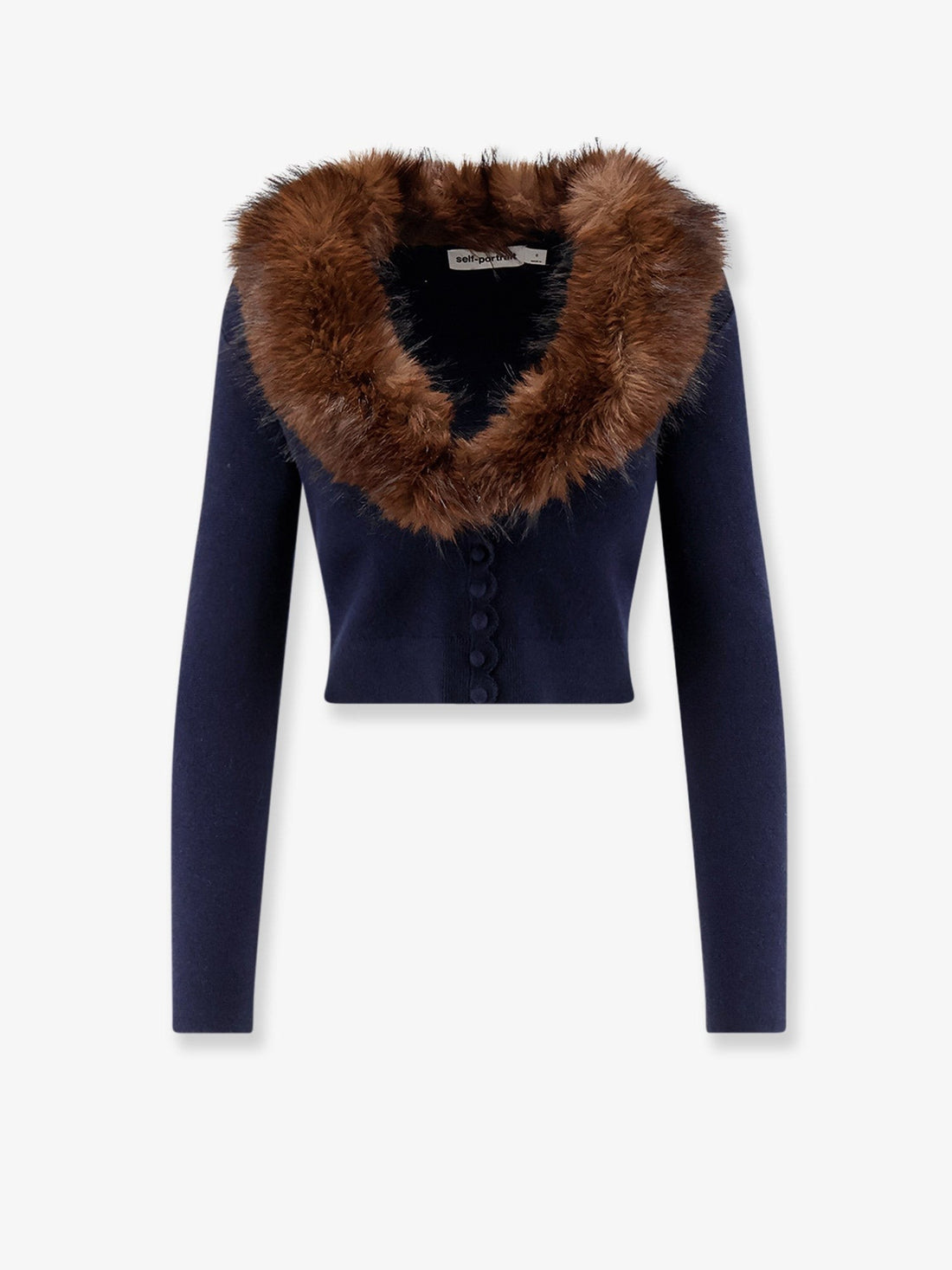 SELF-PORTRAIT - Cardigan with faux fur profile Navy