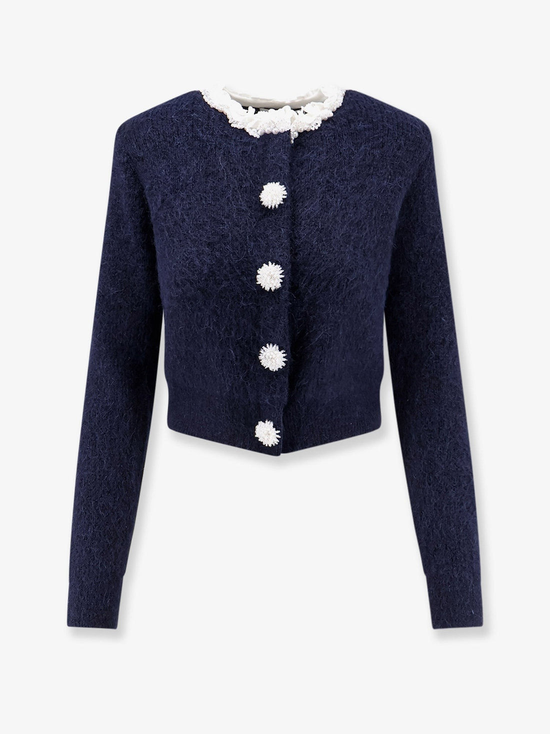 SELF-PORTRAIT - Cardigan with Flower Pearl buttons Navy