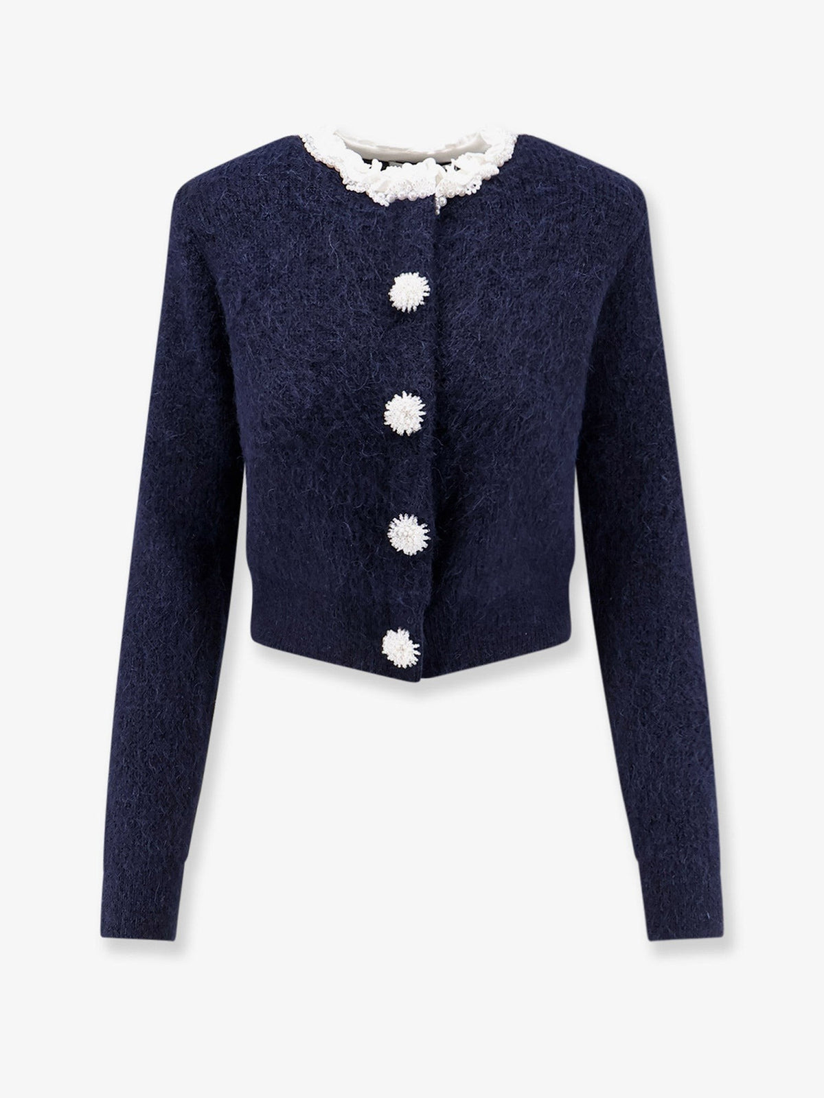 SELF-PORTRAIT - Cardigan with Flower Pearl buttons Navy
