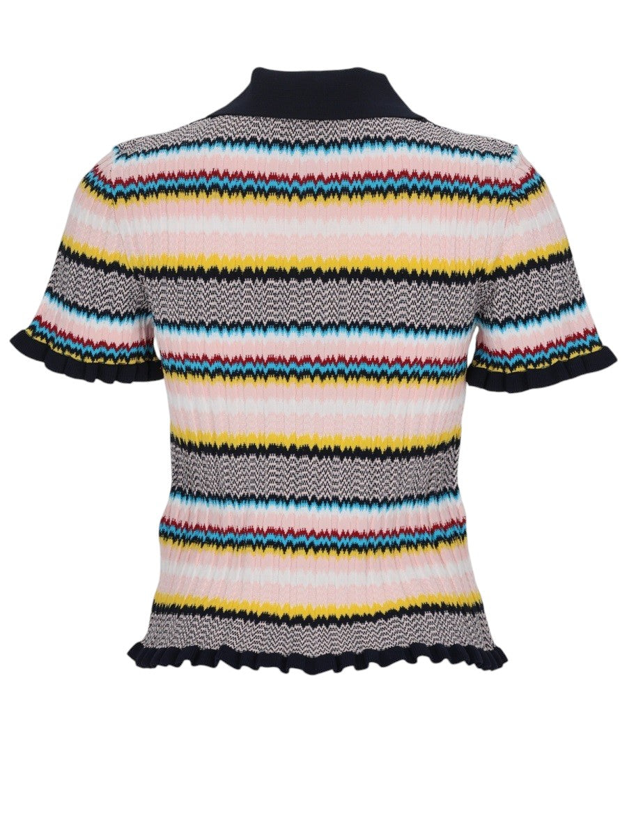 CASABLANCA - Chevron Pattern Polo Knit Top - Multicolor casablanca-chevron-pattern-polo-knit-top-multicolor-front-jpg