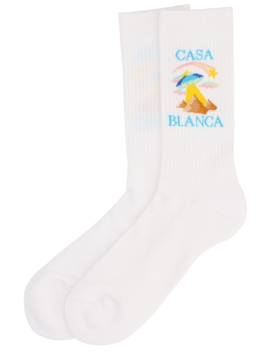 CASABLANCA - Cotton Socks - White casablanca-cotton-socks-white-back-jpg