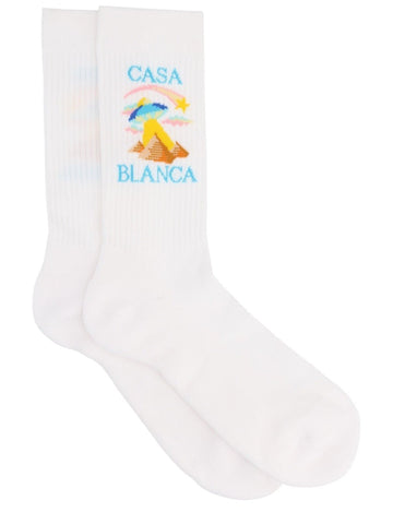 CASABLANCA - Cotton Socks - White casablanca-cotton-socks-white-front-logo-jpg