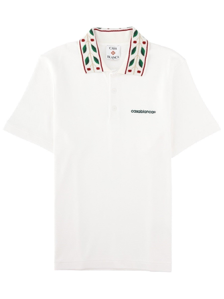 CASABLANCA - Laurel Logo Polo Shirt - White casablanca-laurel-logo-polo-shirt-white-front-jpg