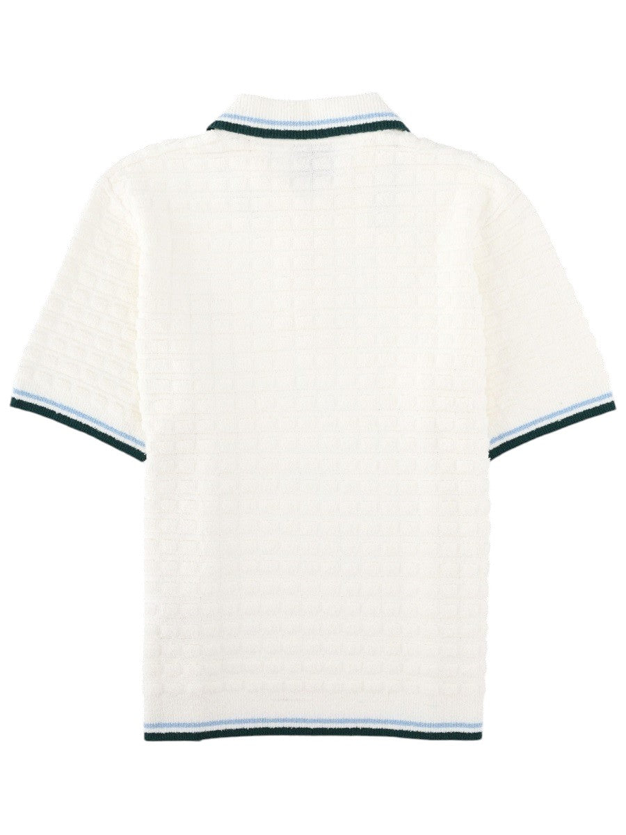 CASABLANCA - Logo Bouclé Knit Polo Shirt - White casablanca-logo-boucle-knit-polo-shirt-ivory-back-jpg