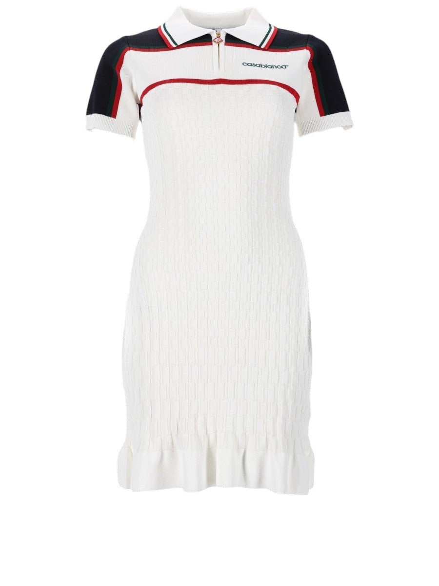 CASABLANCA - Tennis Knit Polo Mini Dress - White casablanca-tennis-knit-polo-mini-dress-white-front-jpg