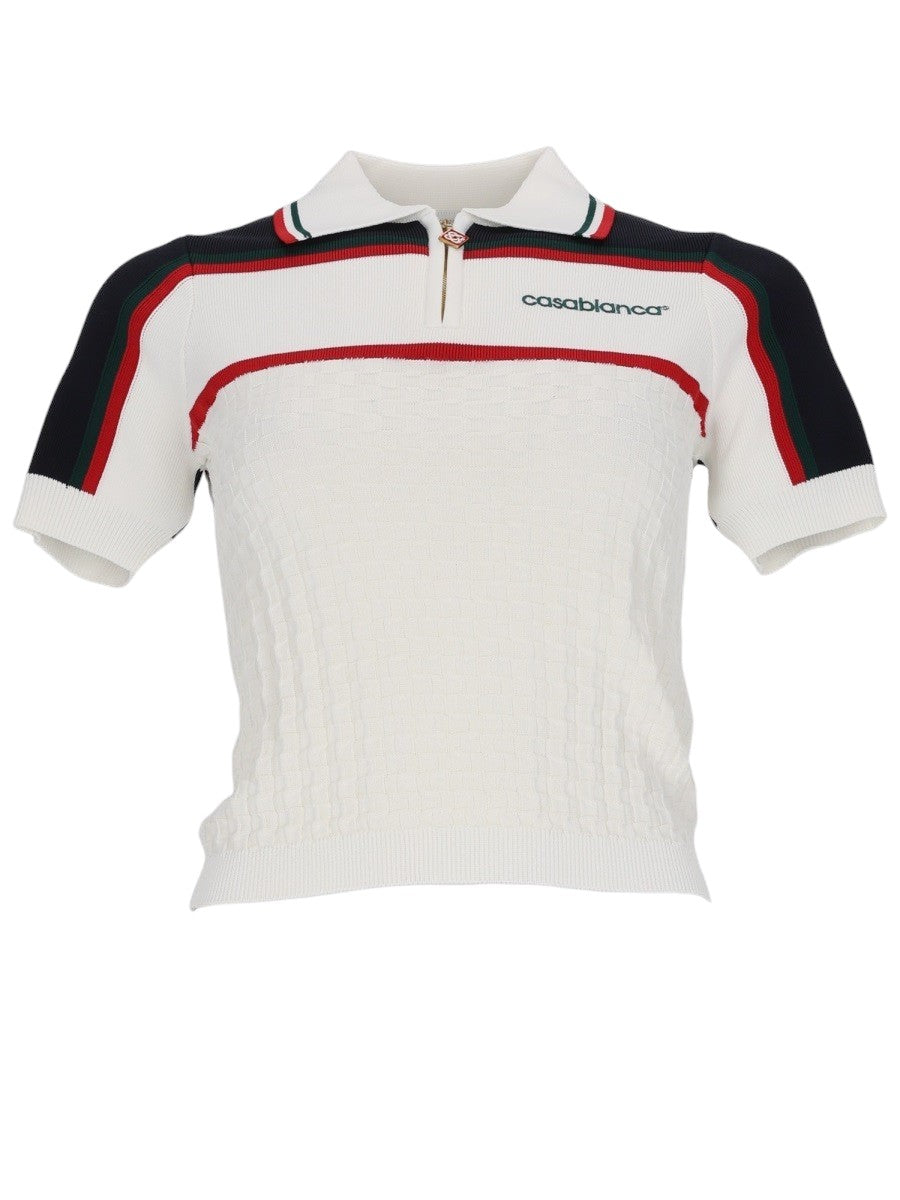 CASABLANCA - Tennis Polo Knit Top - White casablanca-tennis-polo-knit-top-white-front-jpg