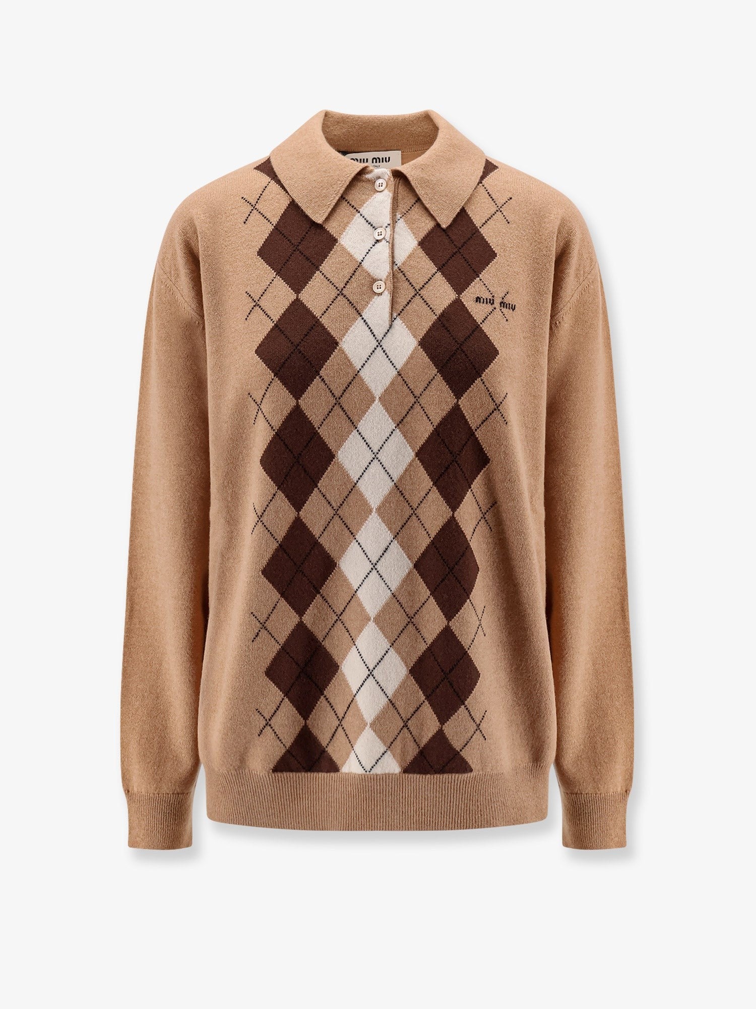 Cashmere Polo Shirt with Miu Miu embroidery