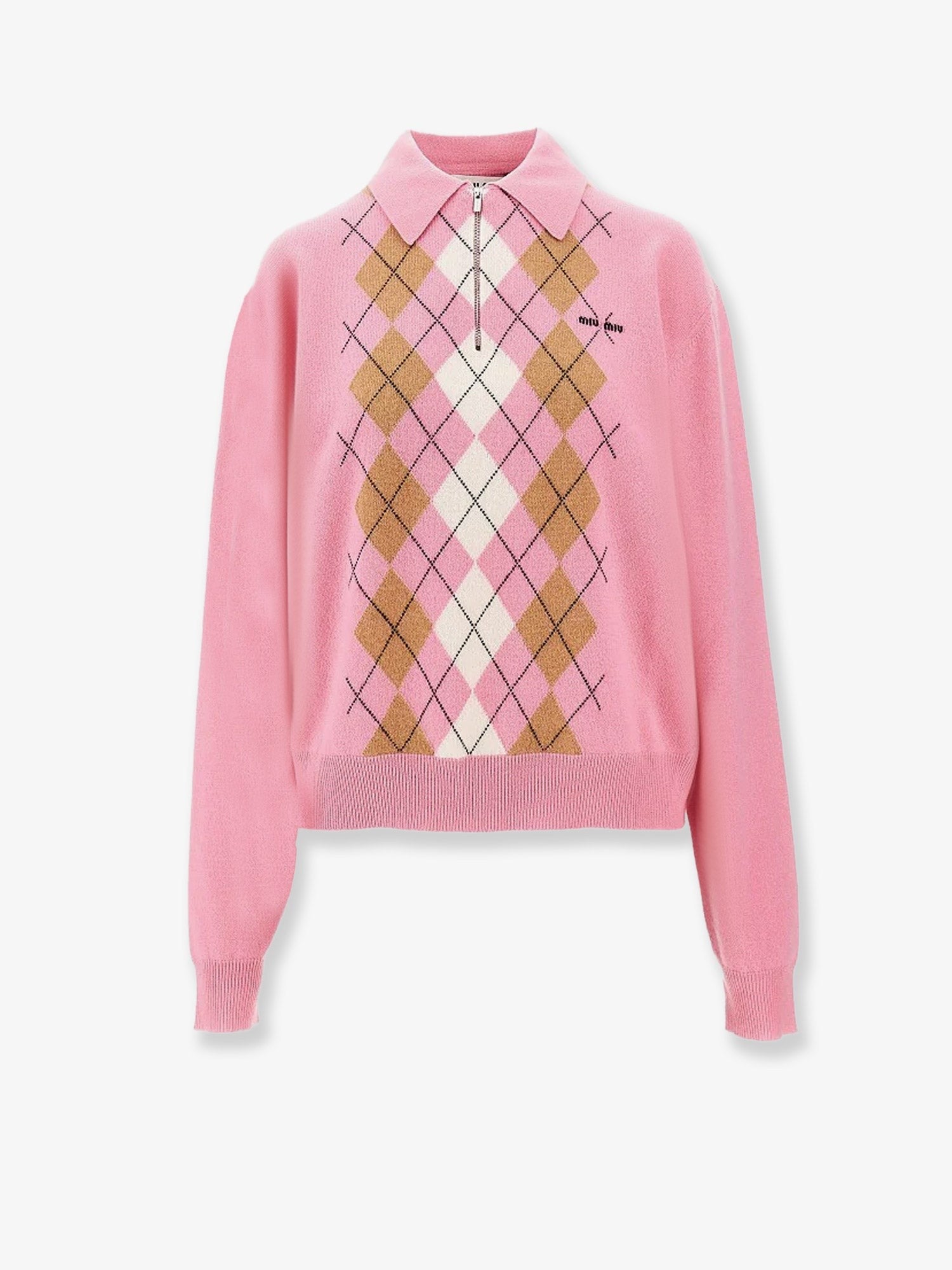 Cashmere polo sweater with Argyle motif