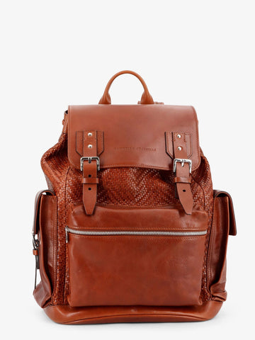Brunello Cucinelli City leather backpack with engraved lettering logo