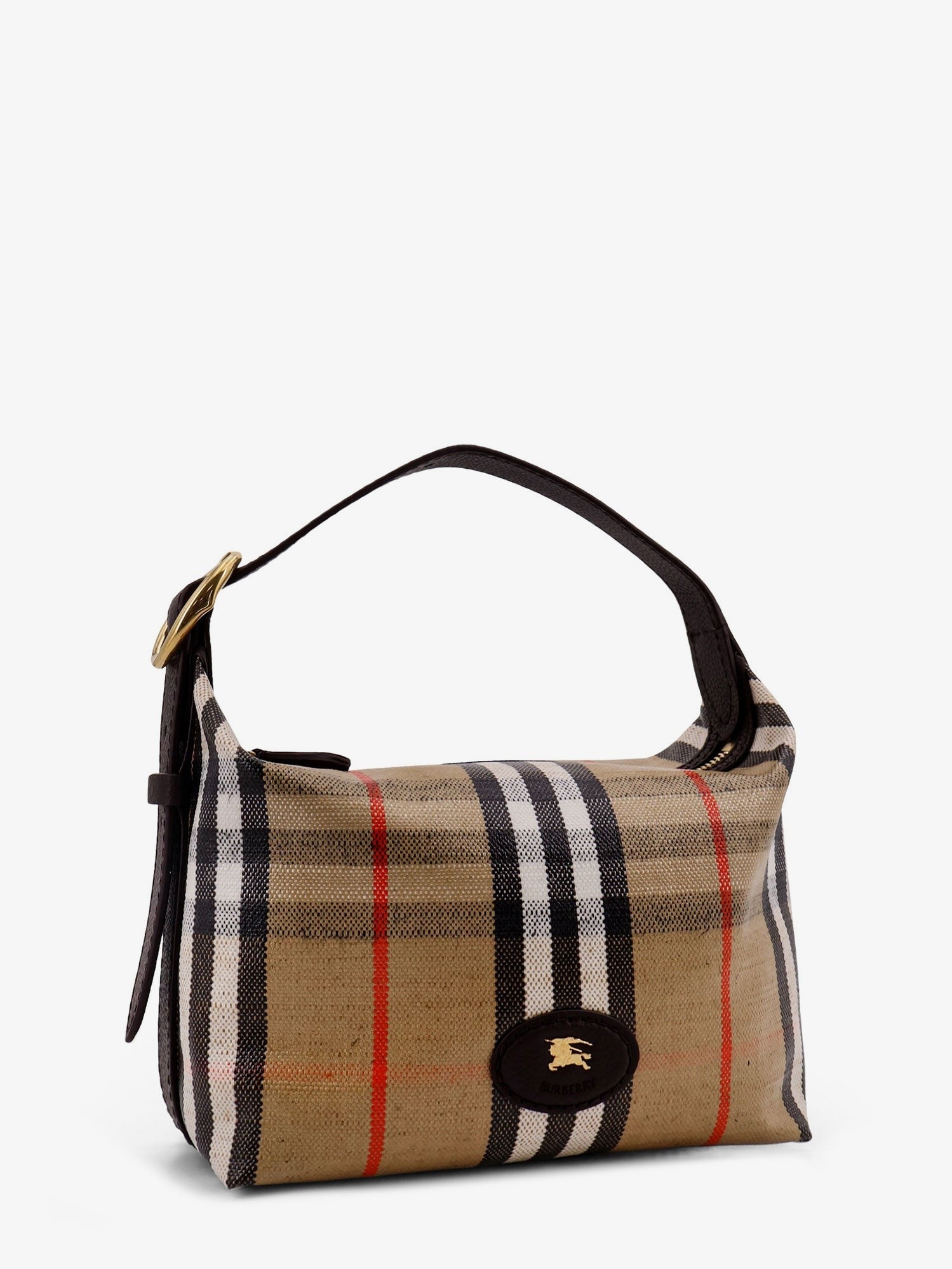 Coated canvas handbag with check pattern