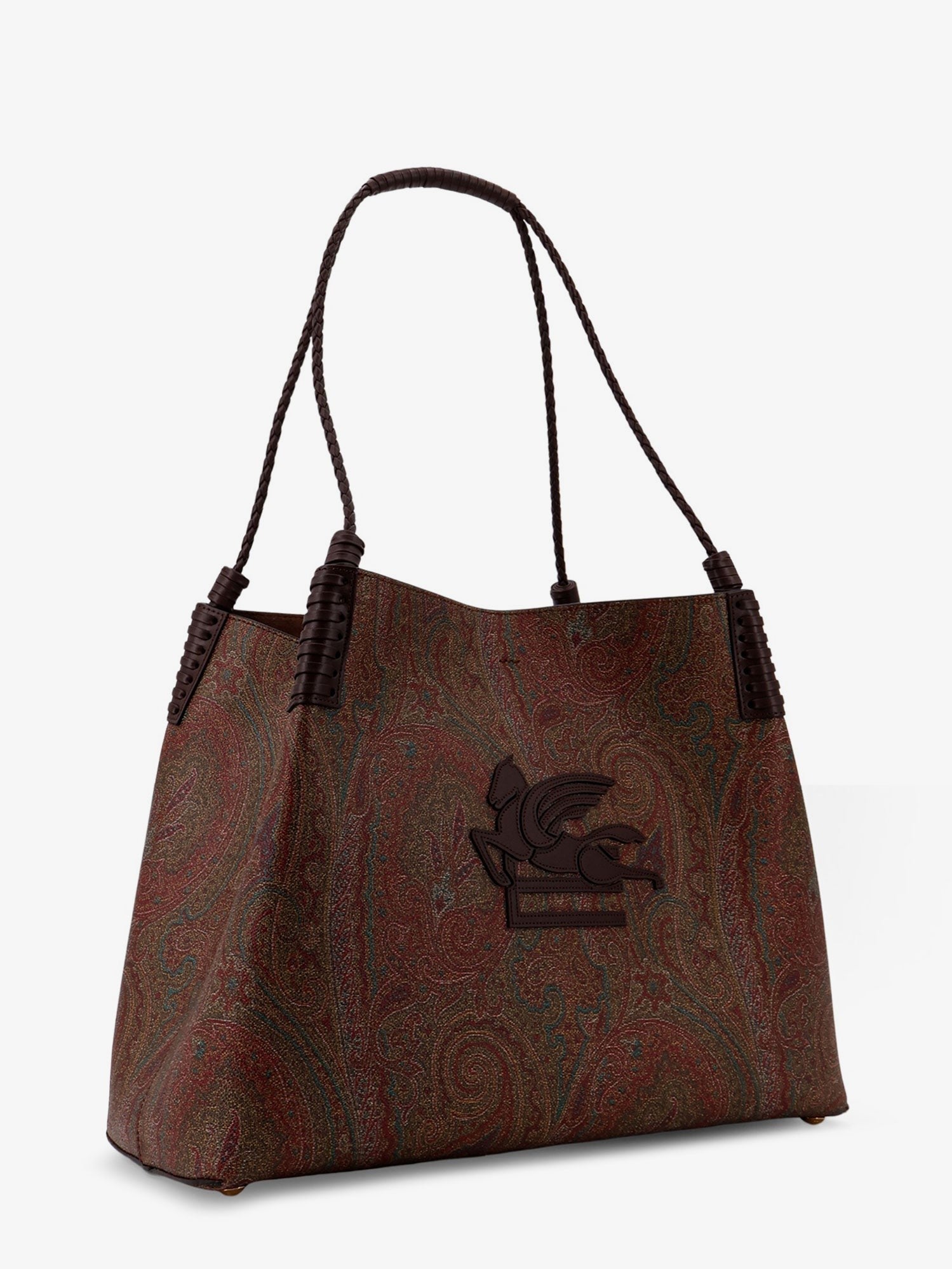 Coated canvas shoulder bag with paisley jacquard pattern