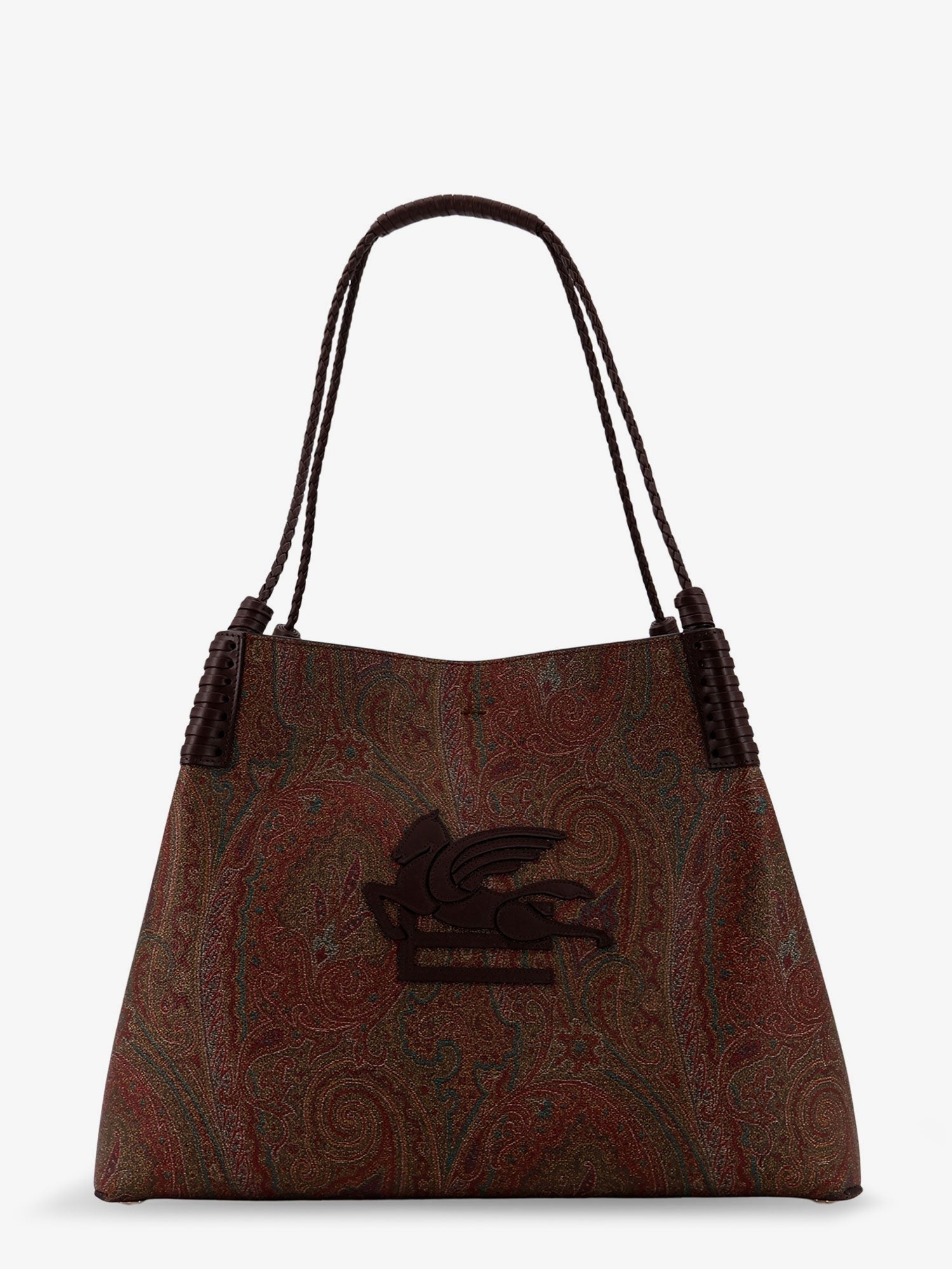 Coated canvas shoulder bag with paisley jacquard pattern