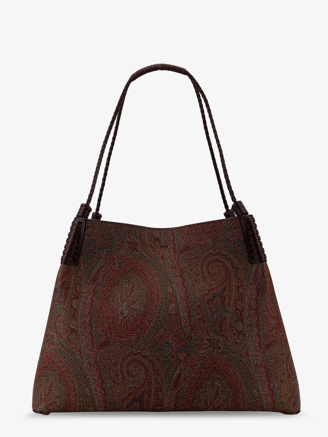Coated canvas shoulder bag with paisley jacquard pattern