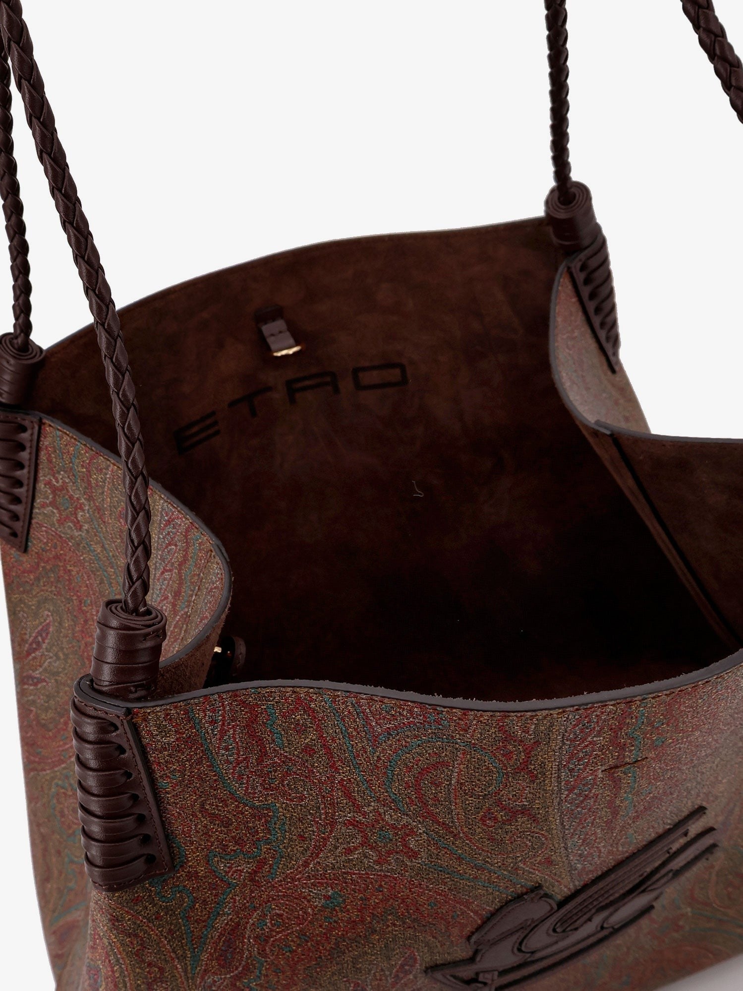 Coated canvas shoulder bag with paisley jacquard pattern
