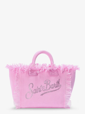 MC2 SAINT BARTH Colette canvas shoulder bag with rhinestone logo on the front