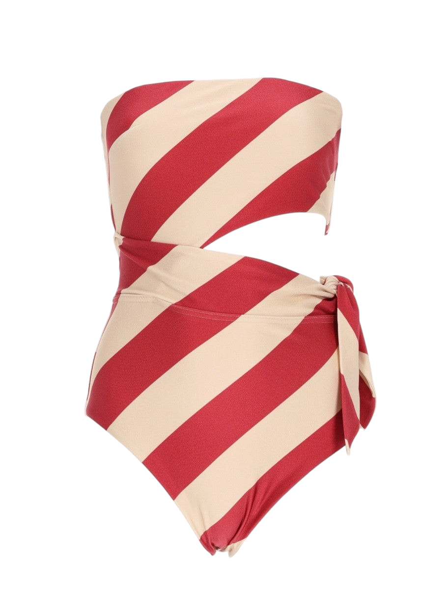 ZIMMERMANN - Roselight Tie Bandeau One-piece in Raspberry Cream Stripe MULTICOLOUR