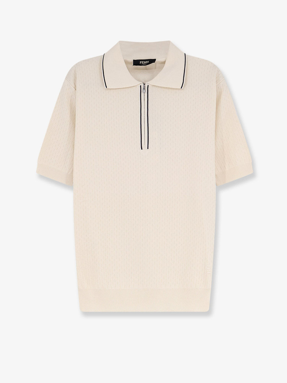 Fendi - Cotton and silk polo shirt with FF embroidery NATURALE NAVY