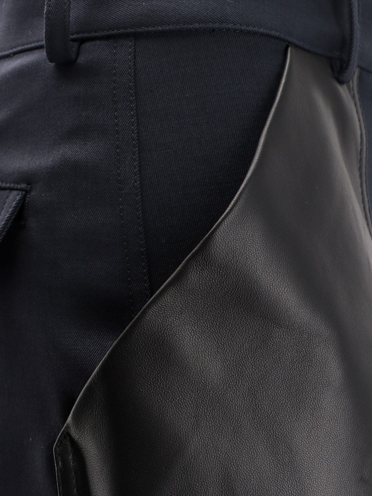 Cotton and wool trousers with leather inserts