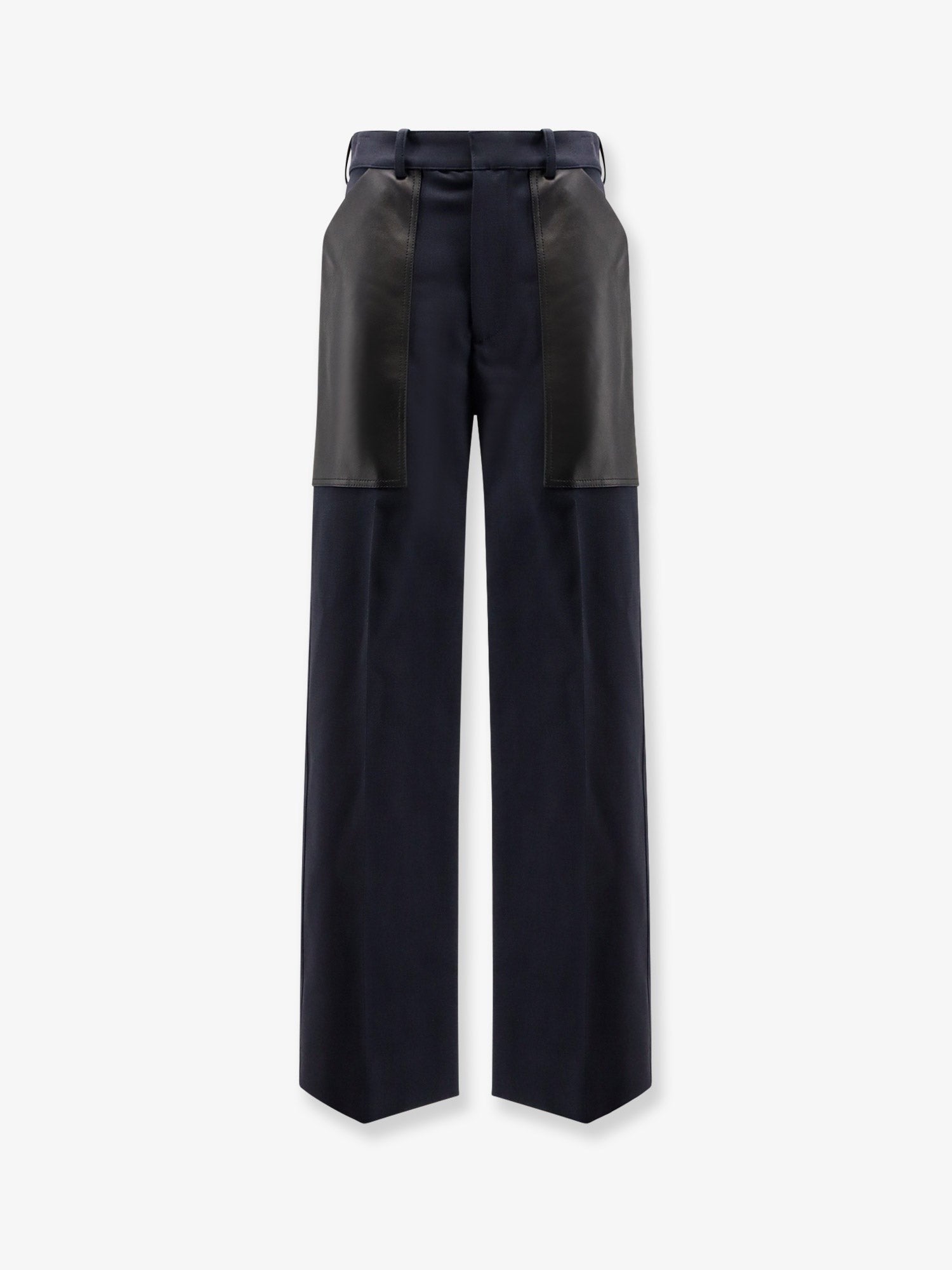 Cotton and wool trousers with leather inserts
