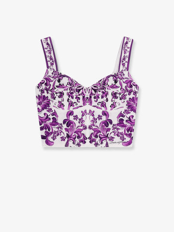 Cotton blend bustier top with Maiolica print