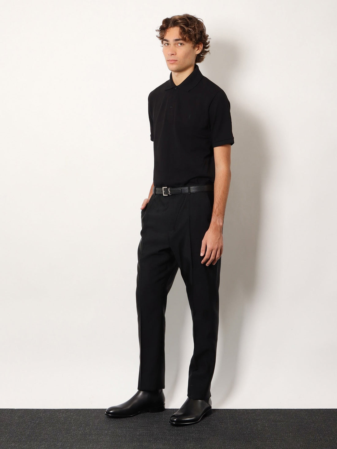 Saint Laurent - Cotton blend polo shirt with Cassandre embroidery noir