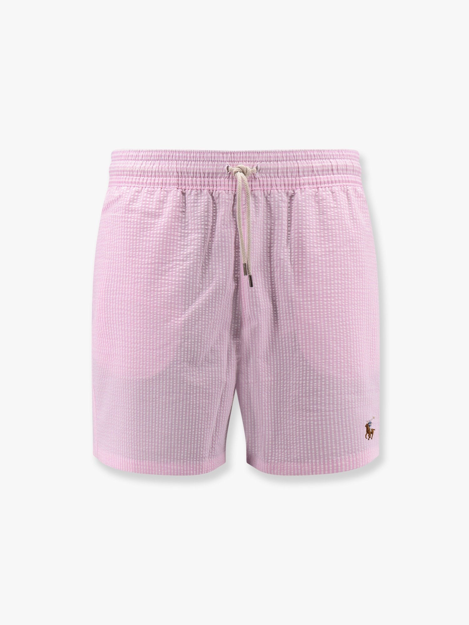 Cotton blend striped swim trunk with logo embroidery