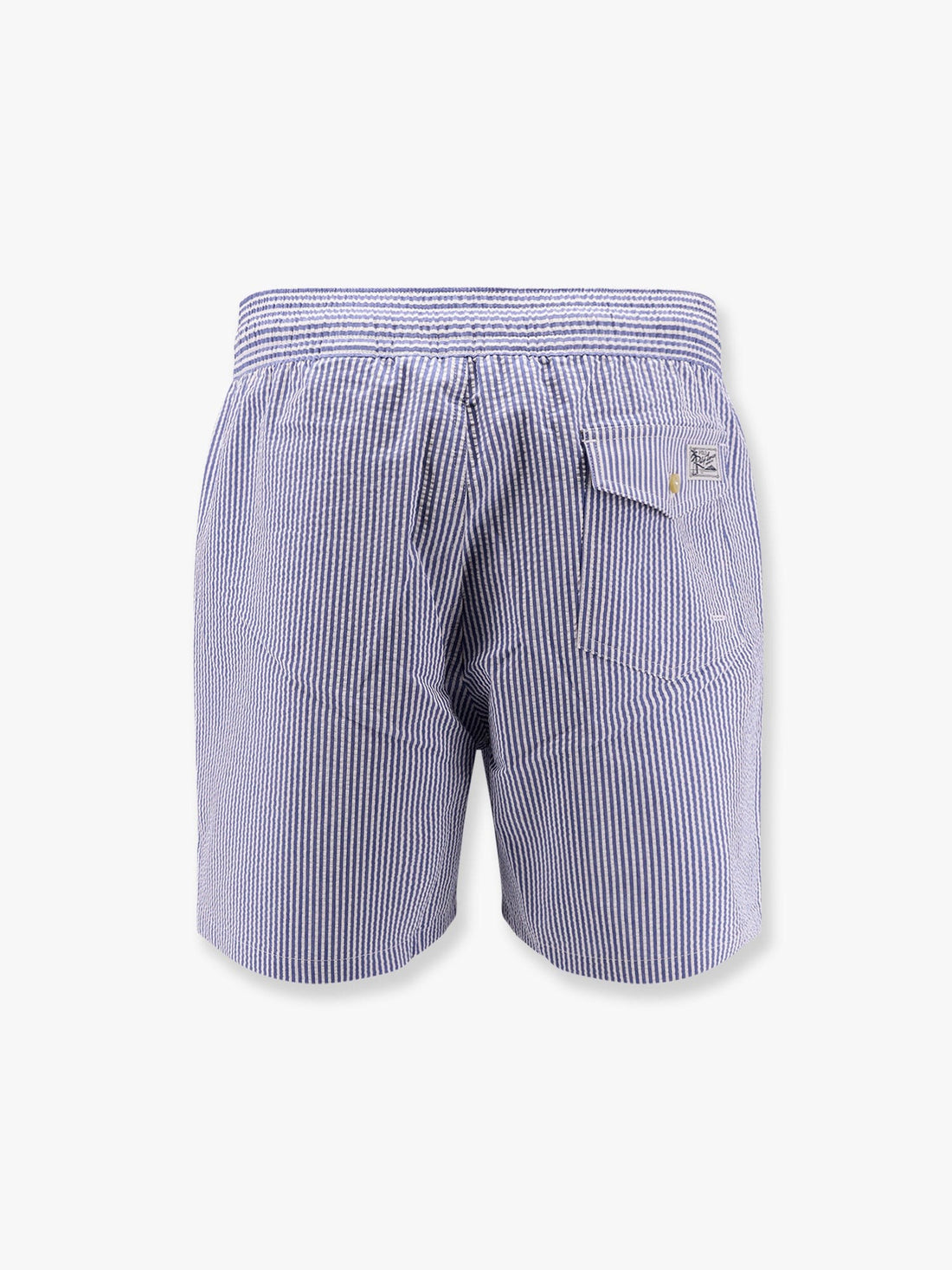 Cotton blend striped swim trunk with logo embroidery