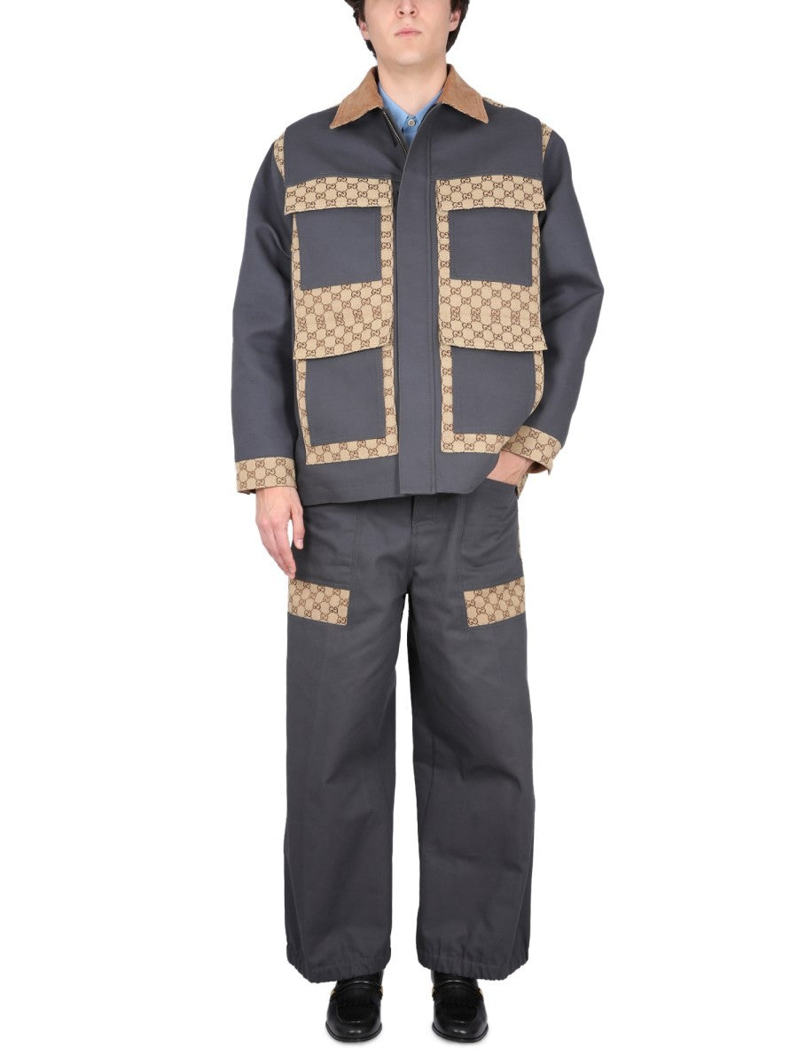 COTTON FABRIC PANTS WITH GG INSERTS