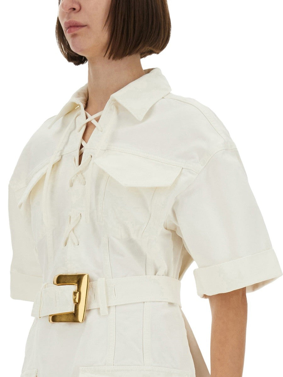 COTTON GABARDINE SHORT DRESS