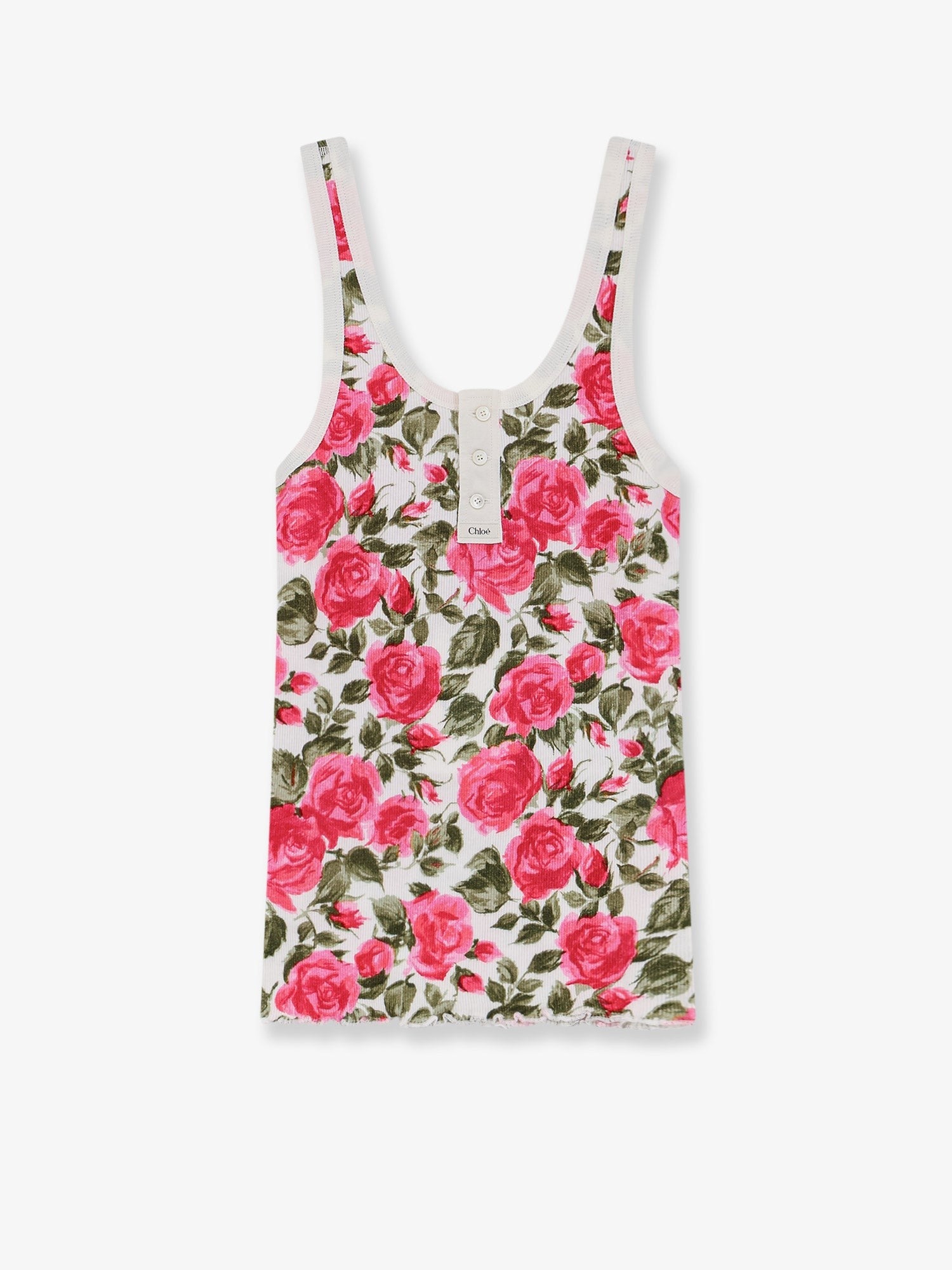 CHLOE' CHLOE' - Cotton Henley tank top with all-over floral pattern