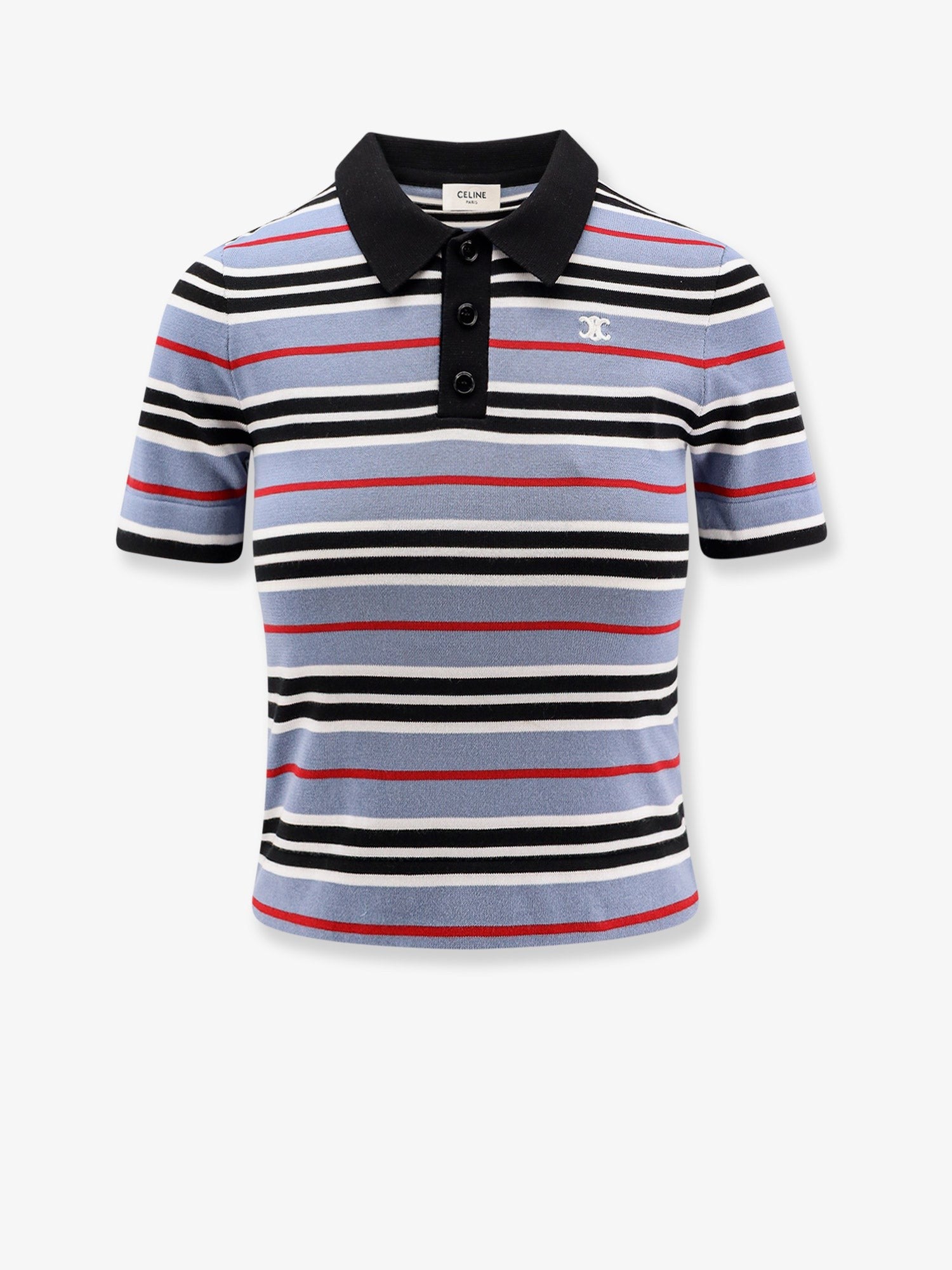Cotton knit polo shirt with striped motif