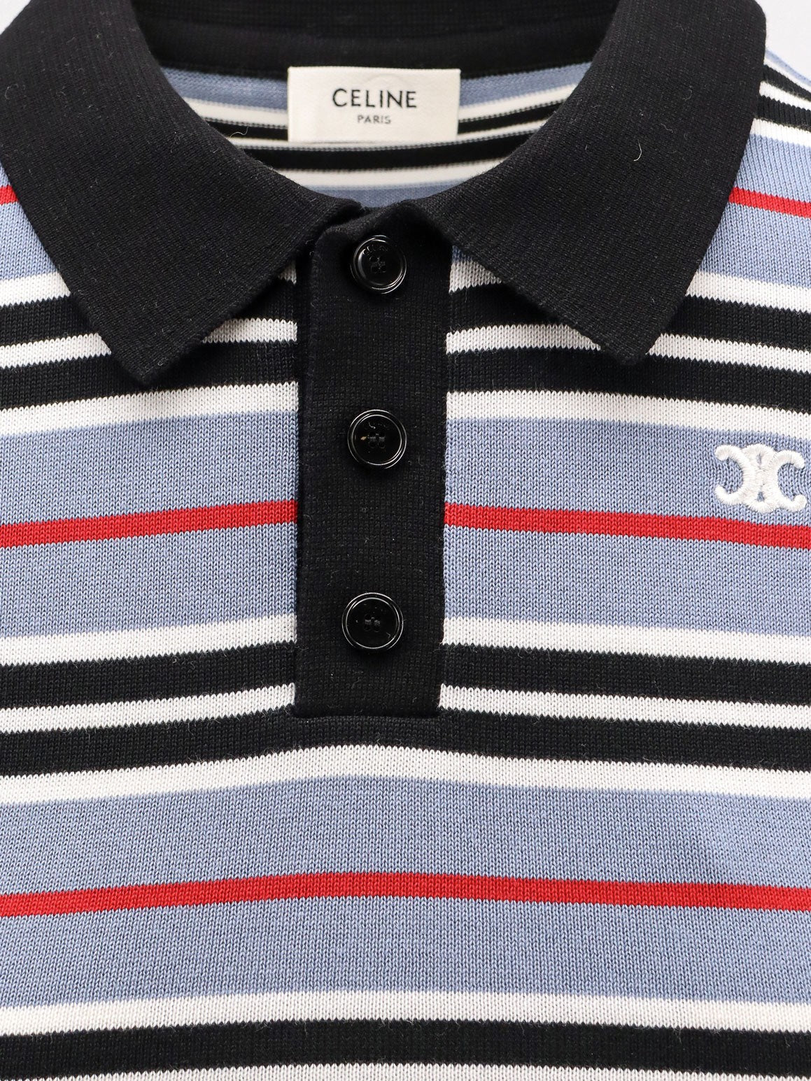 Cotton knit polo shirt with striped motif