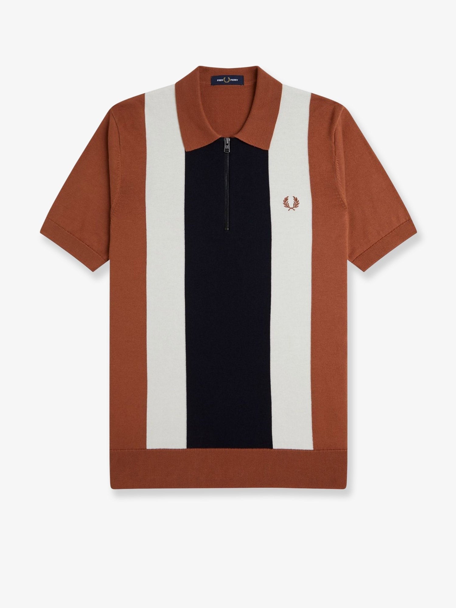 Cotton knit polo shirt with striped motif