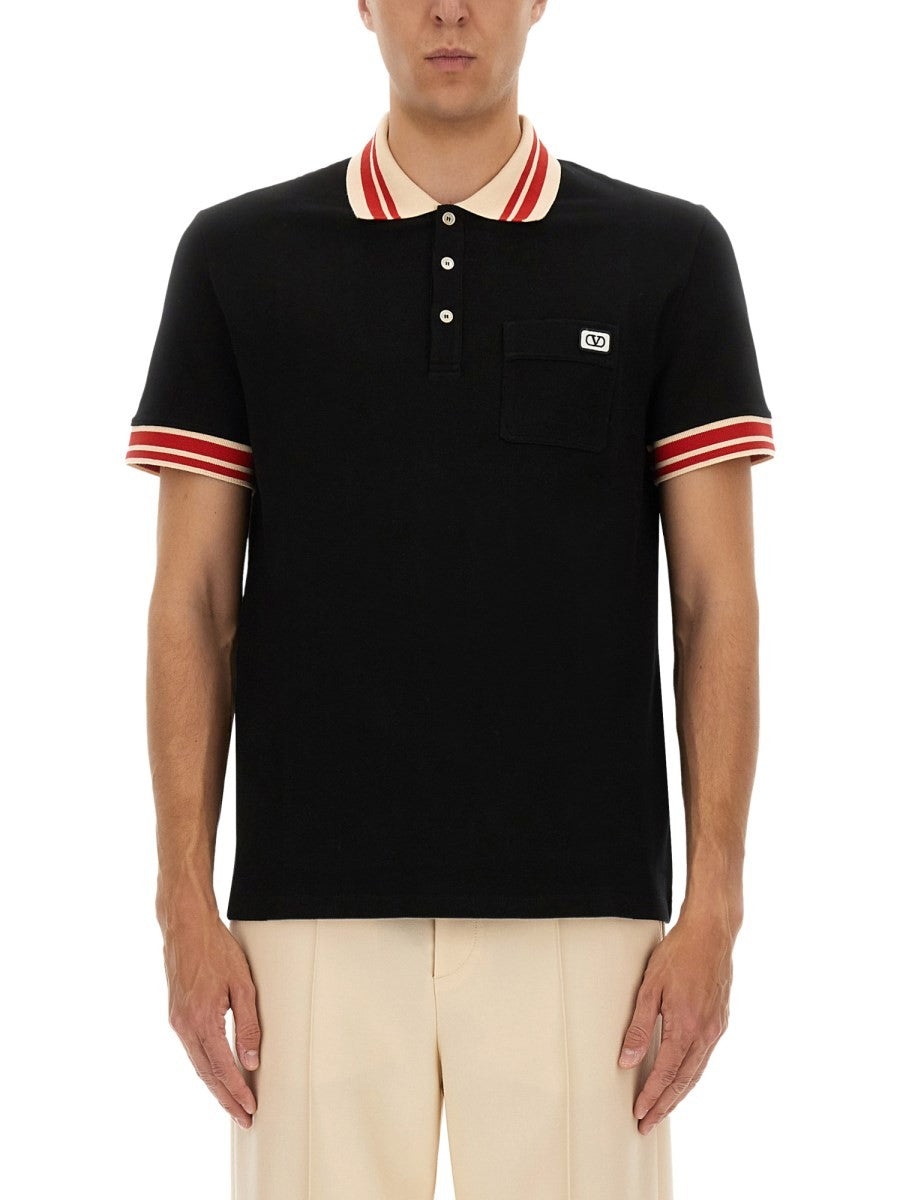 COTTON PIQUE POLO SHIRT WITH "VLOGO" PATCH