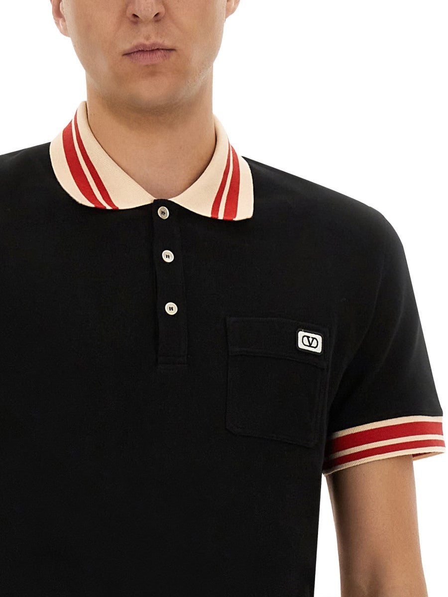 COTTON PIQUE POLO SHIRT WITH "VLOGO" PATCH