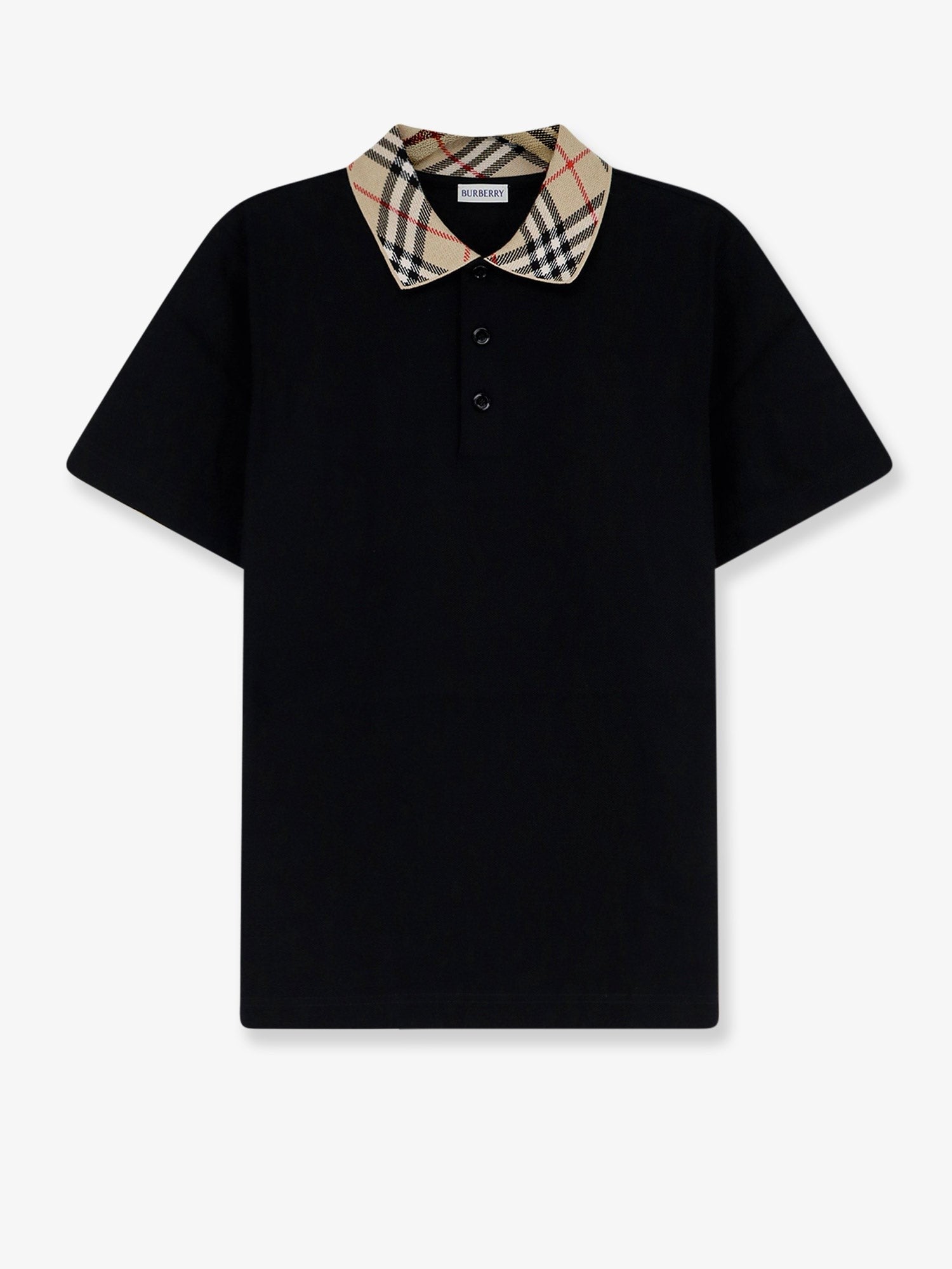 Burberry - Cotton polo shirt with check collar detail