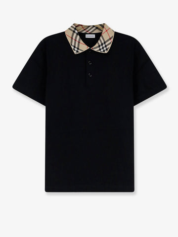 Burberry - Cotton polo shirt with check collar detail