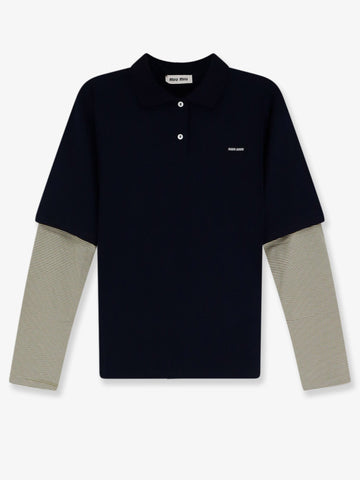 Miu Miu - Cotton polo shirt with front embroidered logo