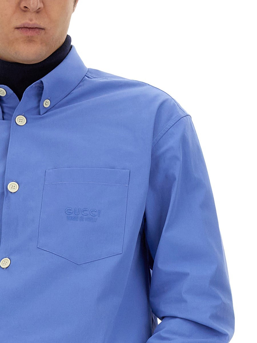 COTTON SHIRT WITH GUCCI EMBROIDERY