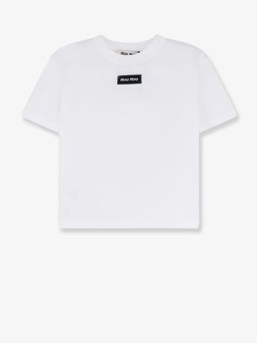 Miu Miu - Cotton T-shirt with embroidered logo on the front