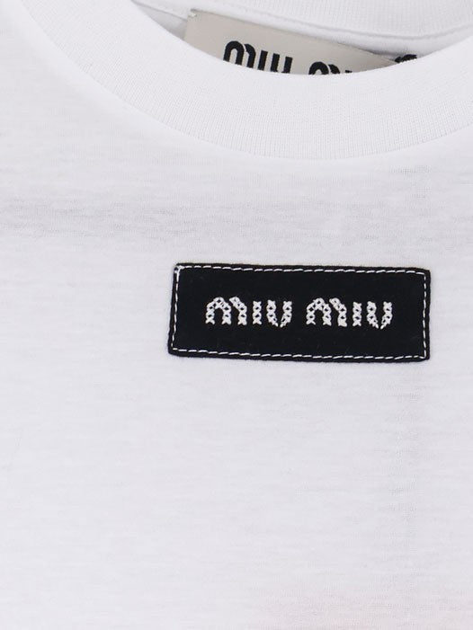 Miu Miu - Cotton T-shirt with embroidered logo on the front