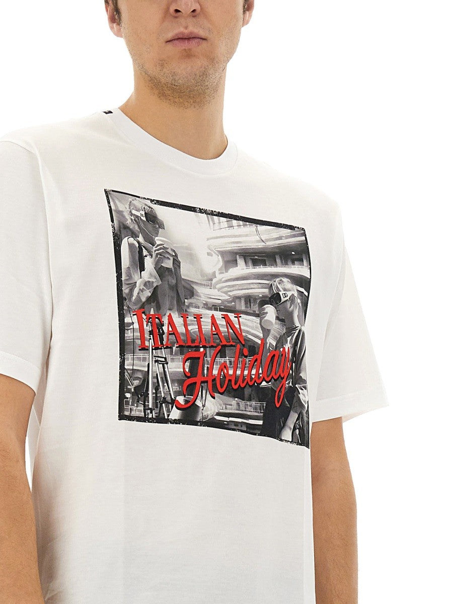 COTTON T-SHIRT WITH "ITALIAN HOLIDAY" PRINT